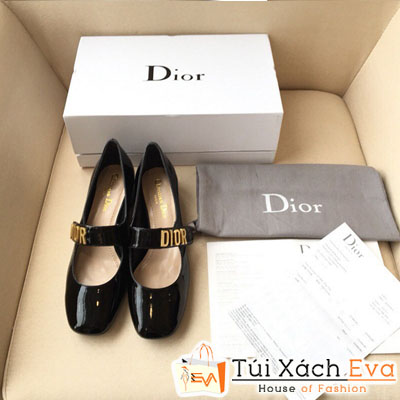 Giày Dior Super Màu Đen Da Bóng Chữ Vàng