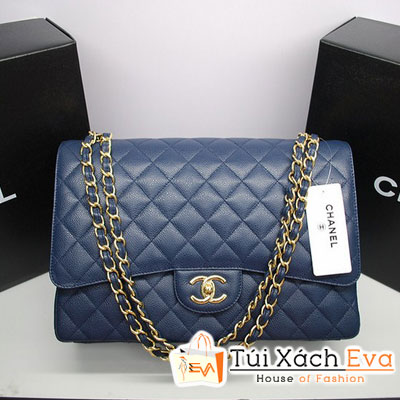 Túi Xách Chanel Maxi Siêu Cấp Màu Xanh Cobalt Xích Vàng Đẹp
