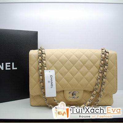 Túi Xách Chanel Maxi Siêu Cấp Màu Kem Xích Bạc Đẹp