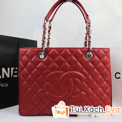 Túi Xách Chanel Shopping Super Da Hột Màu Đỏ Xích Bạc Đẹp