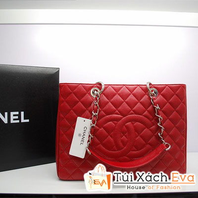 Túi Xách Chanel Shopping Super Da Hột Màu Đỏ Xích Vàng Đẹp