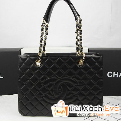Túi Xách Chanel Shopping Super Da Lì Màu Đen Xích Vàng Đẹp