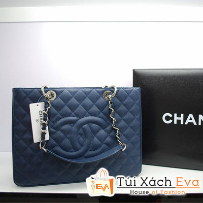 Túi Xách Chanel Shopping Super Da Hột Màu Xanh Đen Xích Vàng Đẹp
