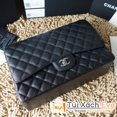 Túi Xách Chanel Maxi Super Màu Đen Da Hột Xích Bạc Đẹp