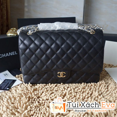Túi Xách Chanel Maxi Super Da Hột Màu Đen Xích Vàng Đẹp