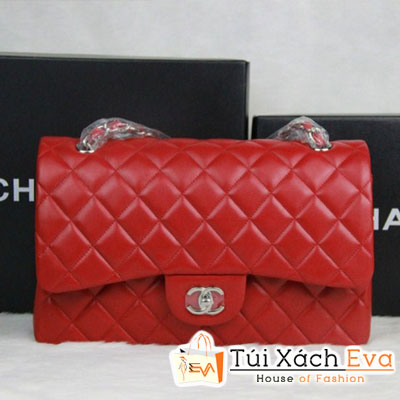 Túi Xách Chanel Classic Super Màu Đỏ Khóa Bạc Size 31 Đẹp