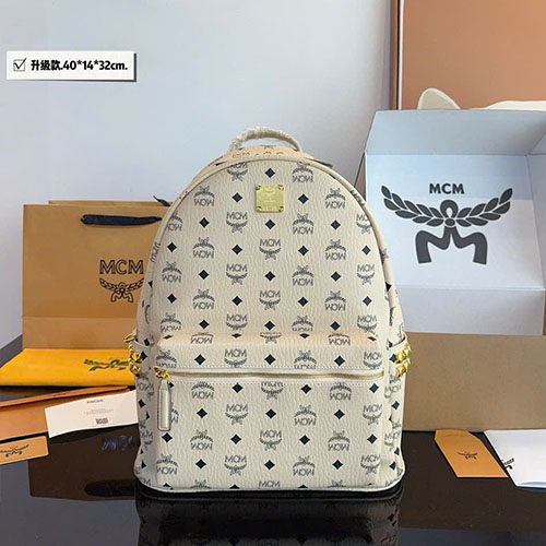 Balo Large MCM 2024 Backpack Màu Trắng Siêu Cấp Size 40cm
