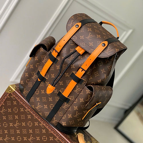Balo LV Christopher M46699 Màu Nâu Phối Cam Siêu Vip 39 cm