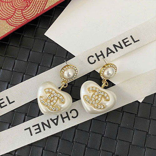 Bông Tai Chanel Trái Tim Ngọc Trai Mạ Vàng 18K Super