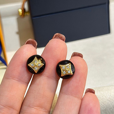 Bông Tai Louis Vuitton Siêu Cấp Tròn Đen Họa Tiết Vàng