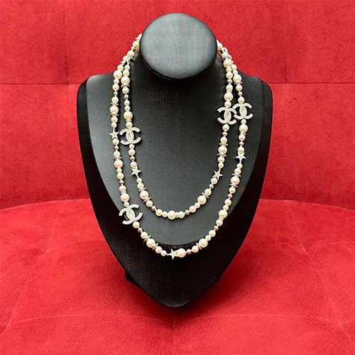Dây chuyền Chanel siêu VIP ngọc trai sao đôi Double C hai tầng