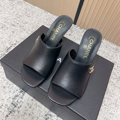 Dép Chanel Patent Leather Double C Slide – Siêu cấp - màu đen