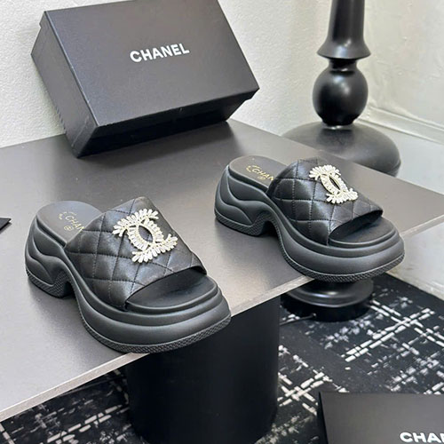 Dép Chanel Sandal Da Cừu Cao Cấp Màu Đen Siêu Cấp Size 35 ~ 39