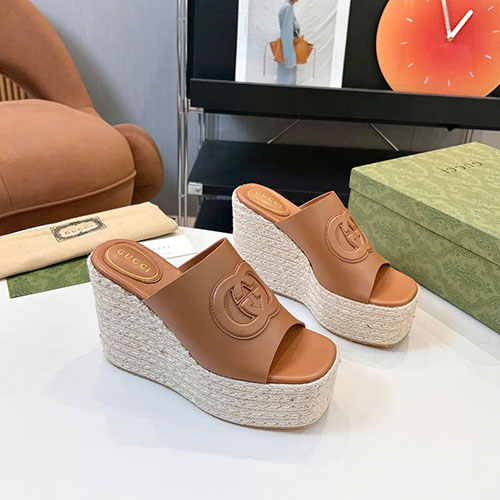 Dép Đế Xuồng GG Gucci Màu Nâu Siêu Cấp Size 35 ~ 41