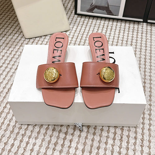 Dép Loewe 26SS gót thấp mũi tròn siêu VIP - màu nâu