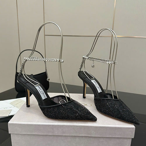 Giày Cao Gót Jimmy Choo Y-Chaîne Màu Đen Siêu Cấp Size 35 ~ 39