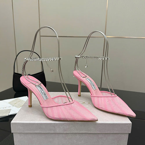 Giày Cao Gót Jimmy Choo Y-Chaîne Màu Hồng Siêu Cấp Size 35 ~ 39