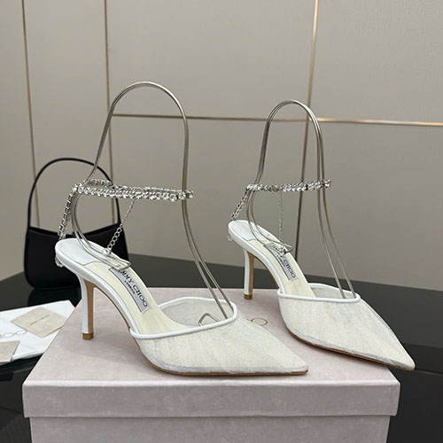 Giày Cao Gót Jimmy Choo Y-Chaîne Màu Trắng Siêu Cấp Size 35 ~ 39