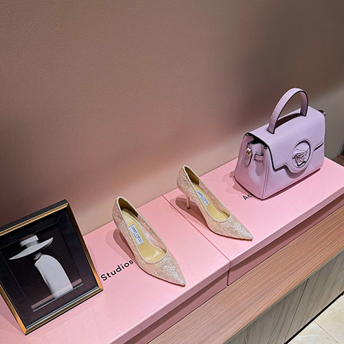 Giày Cao Gót Lưới Jimmy Choo Lấp Lánh Màu Hồng Siêu Cấp Size 35 ~ 39