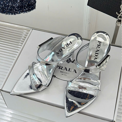 Giày Cao Gót Prada 25WF Màu Bạc Siêu Cấp Size 35 - 39