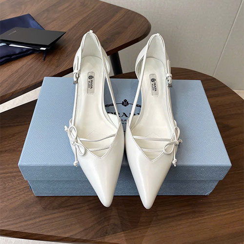 Giày cao gót Prada mũi nhọn nơ dây cổ chân 26SS – Siêu cấp