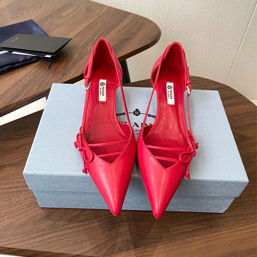 Bảng màu Giày cao gót Prada mũi nhọn nơ dây cổ chân 26SS – Siêu cấp