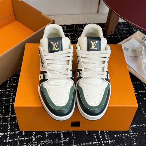 Giày LV Trainer Low-Top Leather Sneakers Phối Màu – Siêu VIP - xanh lá