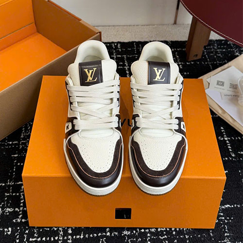 Giày LV Trainer Low-Top Leather Sneakers – Unisex – Siêu VIP - màu nâu