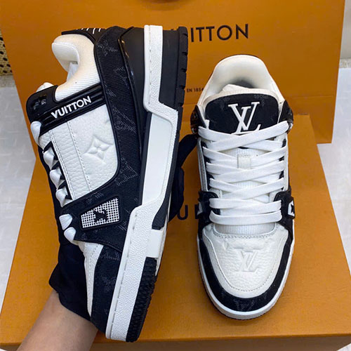 Giày LV Trainer Sneaker Monogram Black White V-TS01BW Siêu Vip