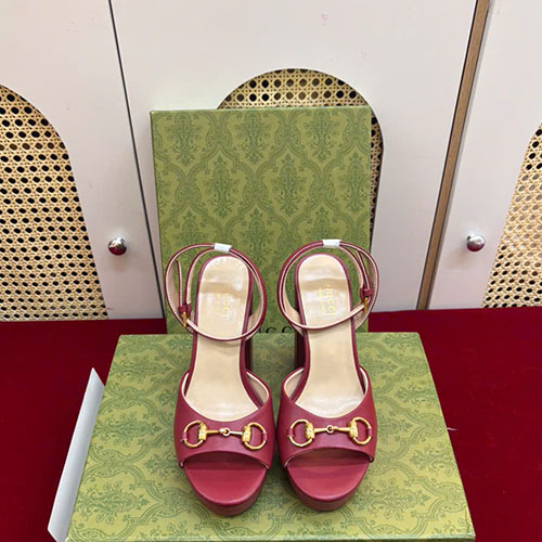 Giày Women Horsebit Platform Sandal 795224 Màu Đỏ Siêu Cấp Size 36