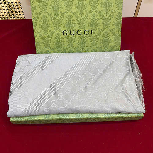 Khăn Quàng Gucci Wool Silk GG Màu Xám Siêu Cấp