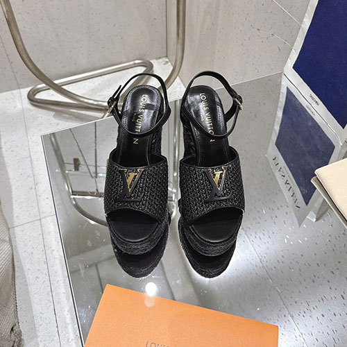 Sandal LV Mare Wedge Raffia Monogram – Siêu cấp