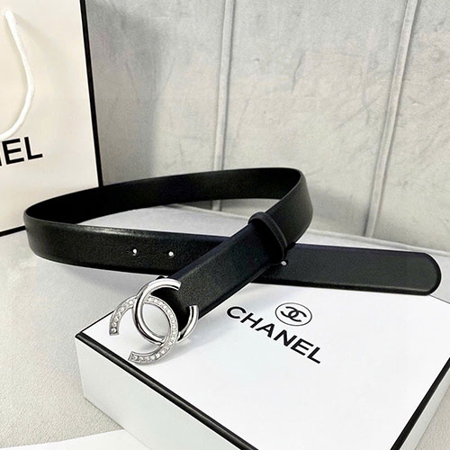 Thắt Lưng Chanel Da Bò Khoác Bạc - Khóa Vàng Super Size 3.0 cm
