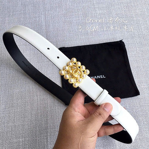 Thắt Lưng Chanel Khóa Vàng Vuông Màu Trắng Super Size 3.0cm