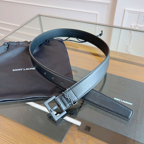 Thắt Lưng YSL Da Bò Đen Khóa Đen Super Size 2.0 cm