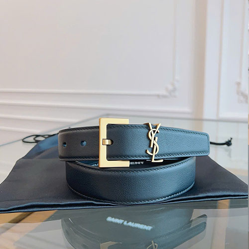 Thắt Lưng YSL Da Bò Đen Khóa Vàng Super Size 2.0 cm