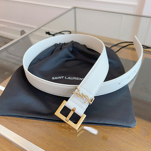 Thắt Lưng YSL Da Bò Màu Trắng Khóa Vàng Super Size 2.0 cm