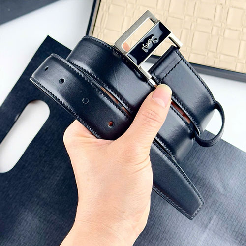 Thắt Lưng YSL Khóa Bạc Da Đen Super Size 3.0 cm