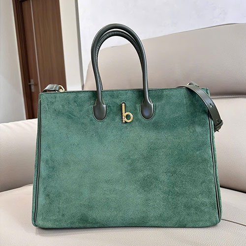 Túi Burberry Tote B Dáng Lớn Da Lộn Bê Màu Xanh Siêu Cấp Size 35.5cm