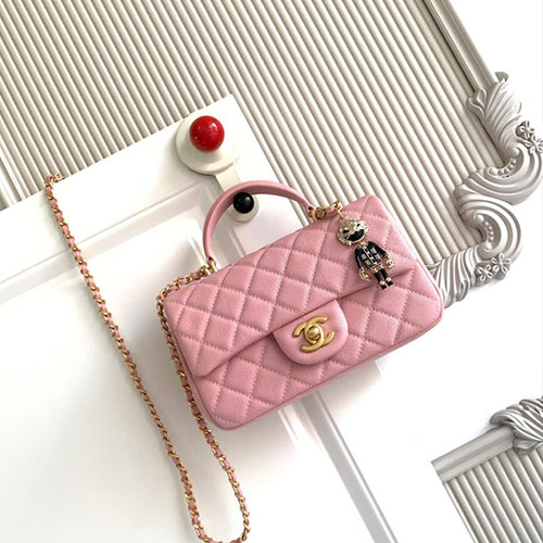 Túi Chanel 21K AS2431 Kèm Charm Màu Hồng Siêu Cấp Size 20cm