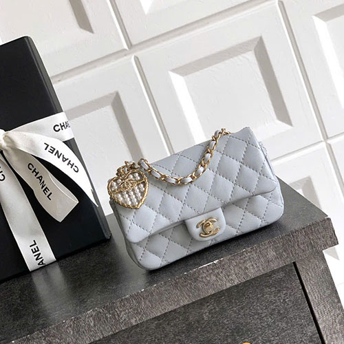 Túi Chanel 25A Mini CF Kèm Móc Màu Xám Siêu Cấp Size 12.5cm