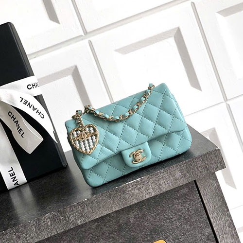 Túi Chanel 25A Mini CF Kèm Móc Màu Xanh Siêu Cấp Size 12.5cm