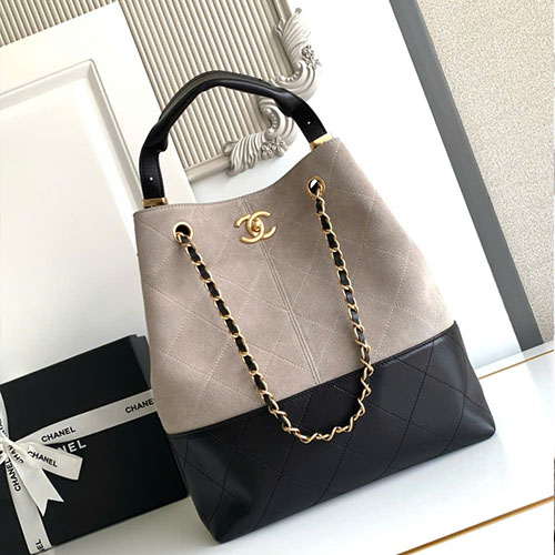 Túi Chanel 25A Suede & Calfskin Vertical Tote Màu Xám Siêu Cấp Size 31cm