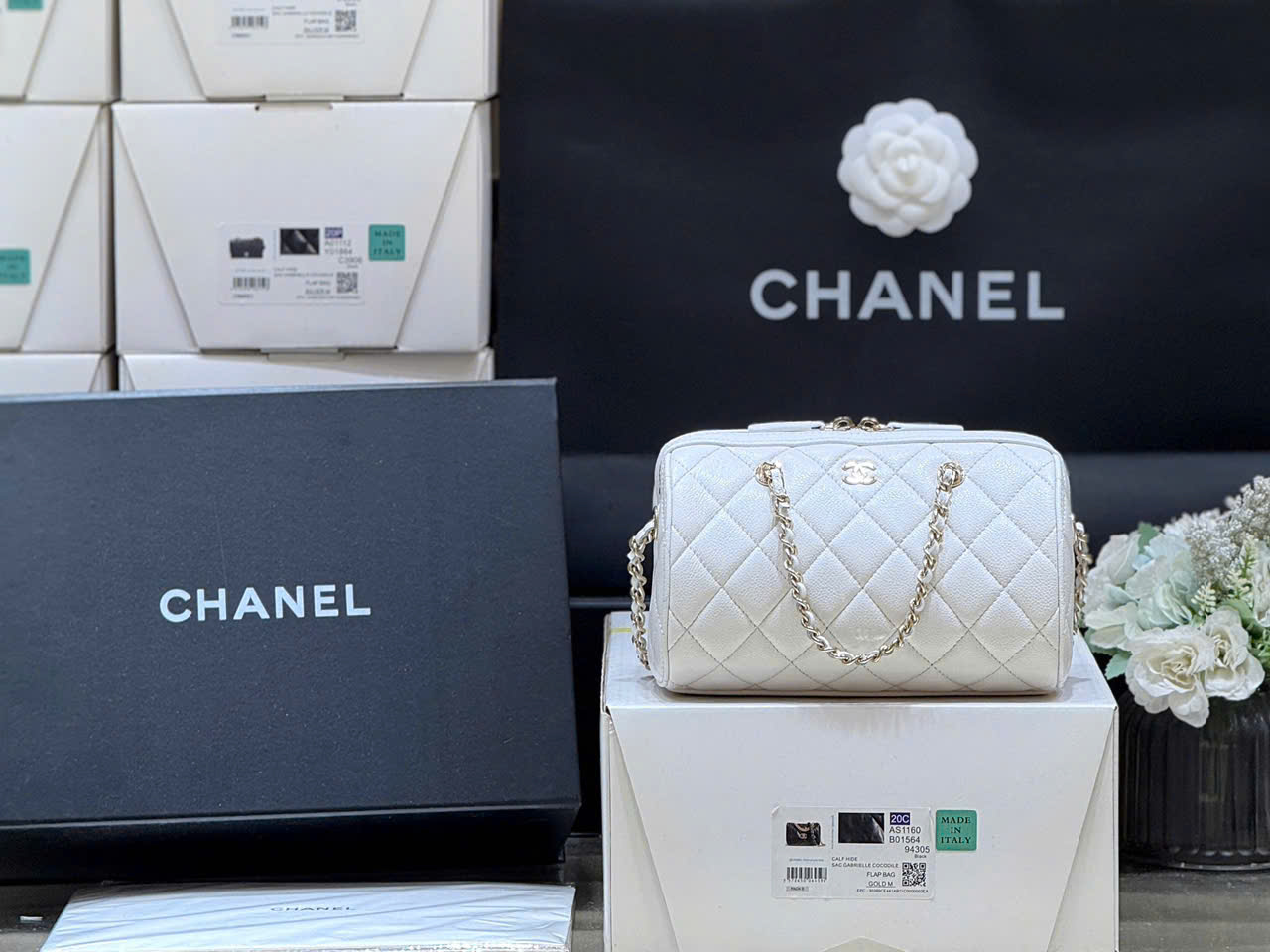 Túi Chanel 25P Mini Bowling Like Auth – Da bò hạt (Litchi)