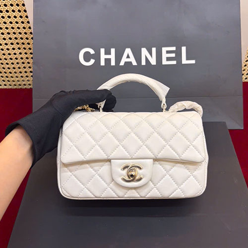 Túi Chanel Mini CF Handle Màu Trắng Siêu Vip Size 20cm