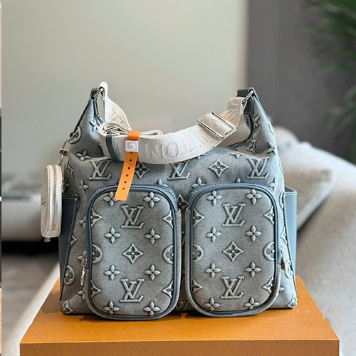 Túi Đeo Chéo LV Denim Họa Tiết Nổi Màu Xanh Super