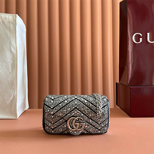 Túi GG Marmont Mini đính pha lê – Màu ĐEN