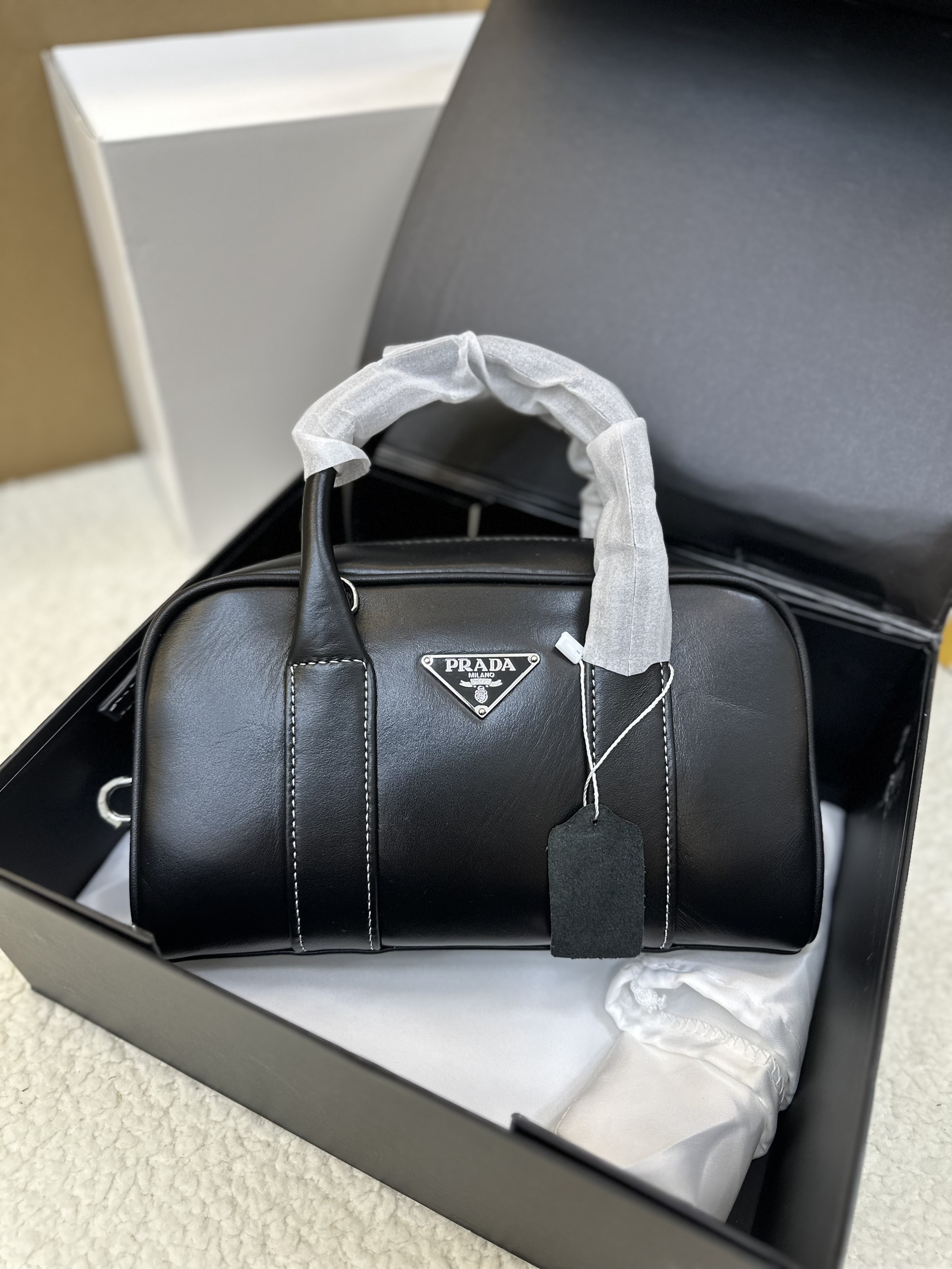 Túi Prada Hand Bag Leather Black Size 25cm