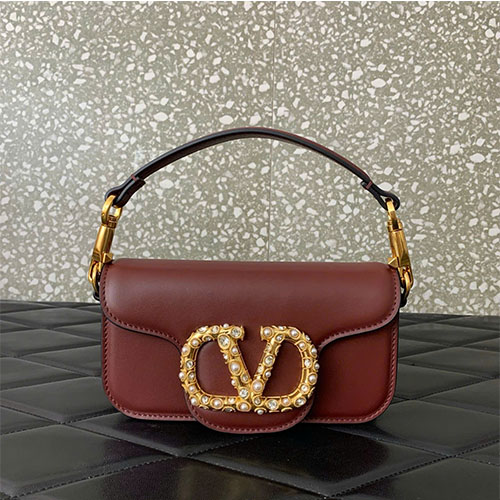 Túi Valentino Garavani Mini Loco Da Bê Đính Pha Lê VLogo - màu đỏ