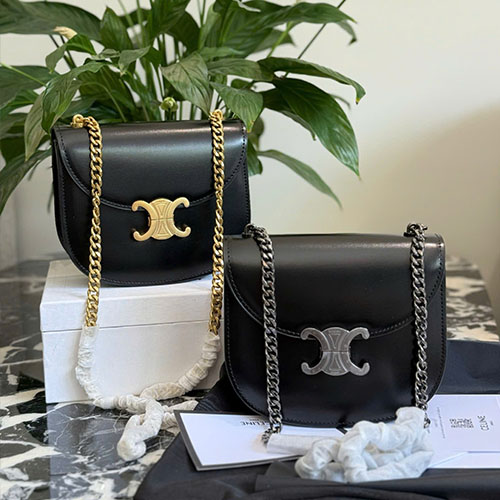 Túi Xách Celine Triomphe Chain Shoulder Bag Mini Màu Đen Full Box Size 20.5cm